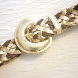 Metallic Gold & Brown Braided Belt Adjustable 46" long